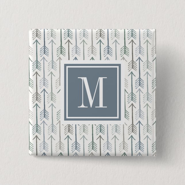 Monogram | Watercolor Wanderlust Arrow Pattern 15 Cm Square Badge (Front)