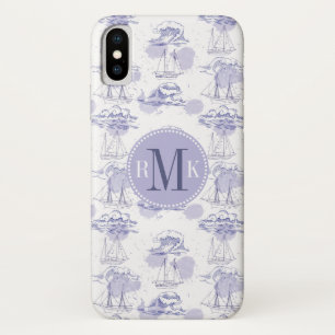 Monogram Watercolor Waves & Ships Pattern iPhone X Case