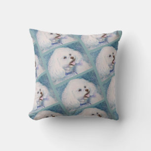 MONOGRAM WATERCOLOR WHITE BICHON FRISE CUSHION