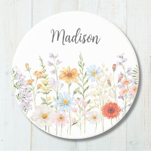 Monogram Watercolor Wild Flowers Floral Botanical Coaster