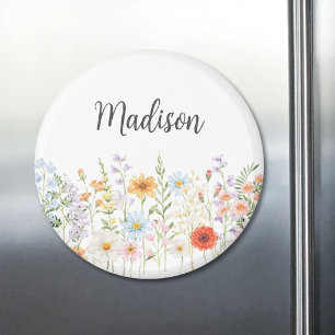 Monogram Watercolor Wild Flowers Floral Botanical Magnet