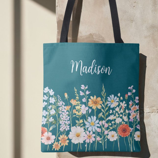 Monogram Watercolor Wild Flowers Floral Botanical Tote Bag (Creator Uploaded)
