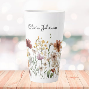Monogram Watercolor Wildflower Pretty Floral Latte Mug