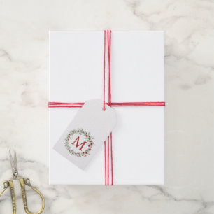 Monogram Watercolor Wreath Christmas Gift Tags