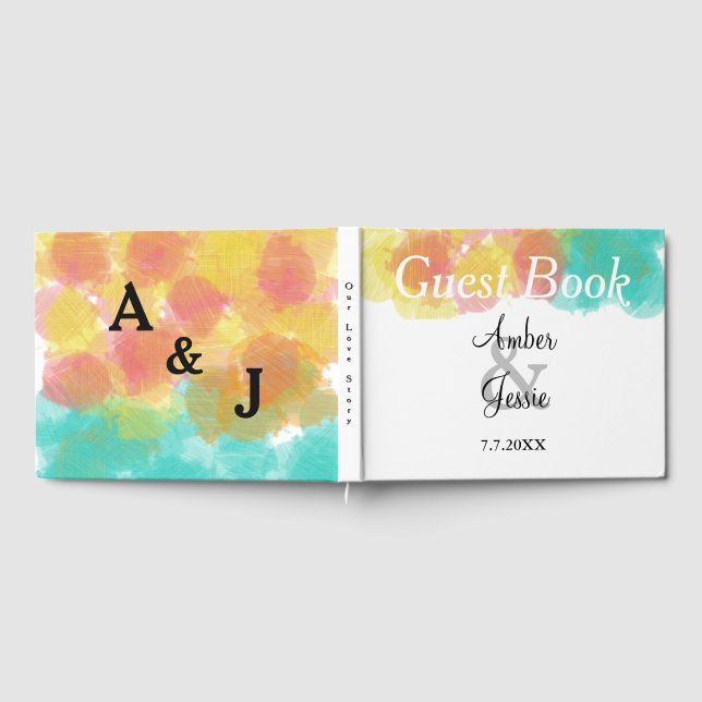 Monogram Watercolors Wedding Guest Book (Full)