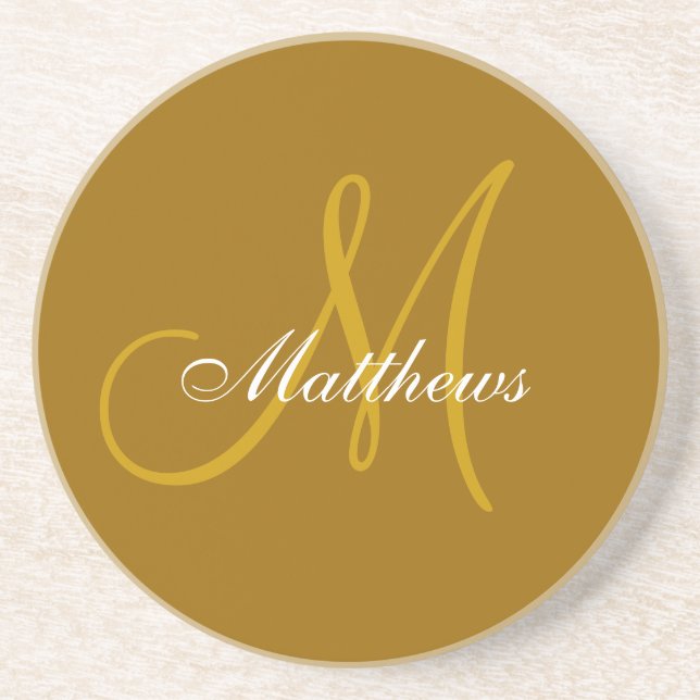 Monogram Wedding Anniversary Coaster Gold (Front)