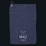 Monogram Wedding Anniversary Date Navy Blue Golf Towel<br><div class="desc">Personalize the monogram initials and date to create a unique golf gift and keepsake for any golfer. Perfect for weddings,  anniversaries,  or any other special occasion. Designed by Thisisnotme©</div>