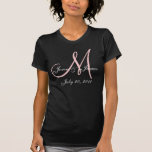 Monogram Wedding Announcement Pink & White T-Shirt<br><div class="desc">Monogram Wedding Announcement Elegant T-Shirt. Small but elegant way to document your wedding with your initial,  names and date in the top left corner of the shirt. You can pick the colours and of course customise with your personal information.</div>