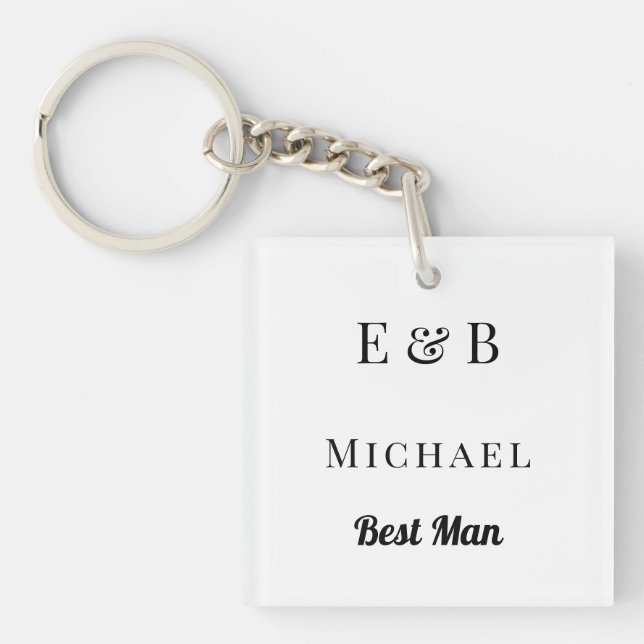 Monogram Wedding Best Man Gift Personalised Black  Key Ring (Front)