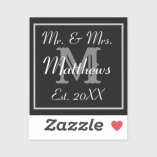 Monogram Wedding Black and White Stickers