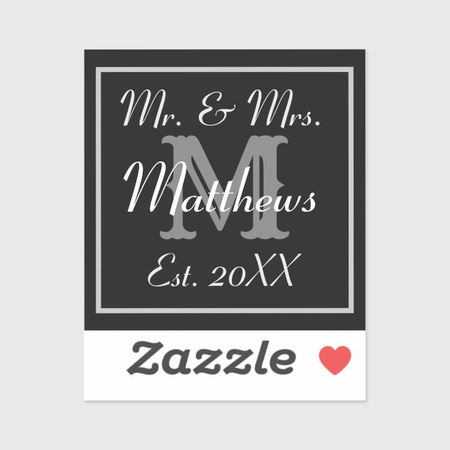 Monogram Wedding Black and White Stickers (Sheet)