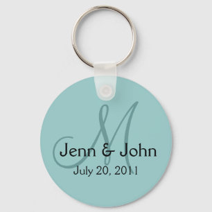 Monogram Wedding Bride Groom Date Blue Key Chain
