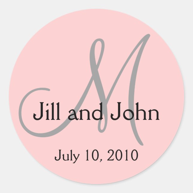 Monogram Wedding Bride Groom Date Pink Sticker (Front)