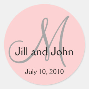 Monogram Wedding Bride Groom Date Pink Sticker