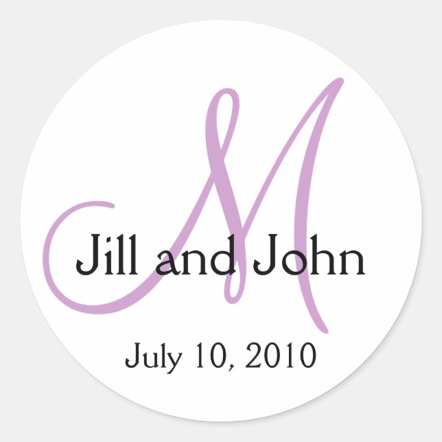 Monogram Wedding Bride Groom Date Purple Sticker (Front)