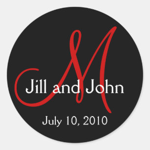 Monogram Wedding Bride Groom Date Red Sticker
