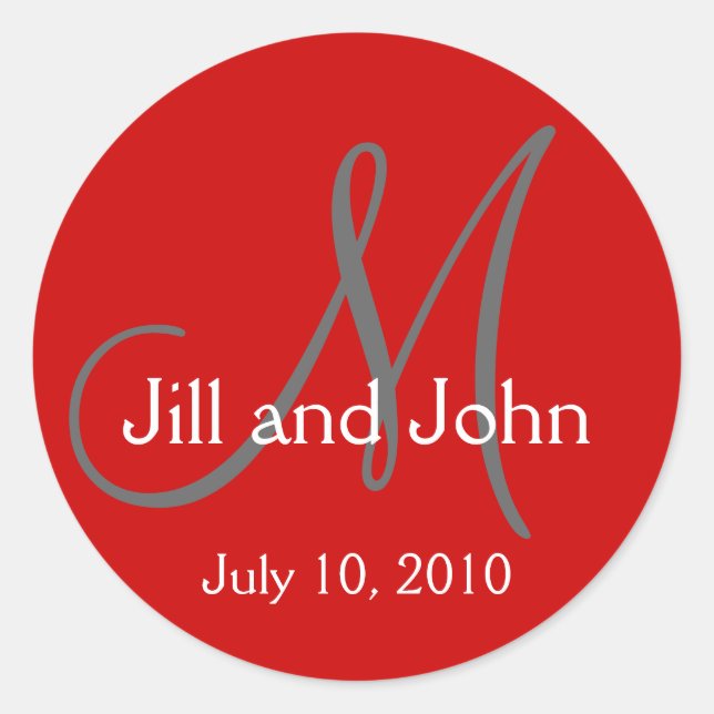 Monogram Wedding Bride Groom Date Red Sticker (Front)