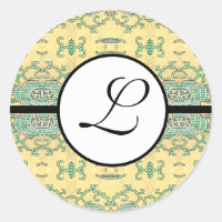 Monogram Wedding Brite Aqua Blue Borders