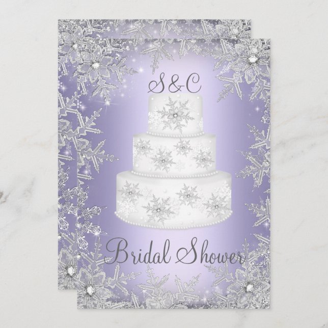 Monogram Wedding Cake Purple Bridal Shower Invitation (Front/Back)