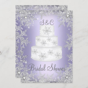 Monogram Wedding Cake Purple Bridal Shower Invitation