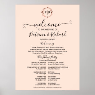 Monogram Wedding Ceremony Program Sign Foam Board