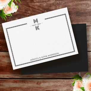 Monogram Wedding Couple Black White Elegant Simple Card