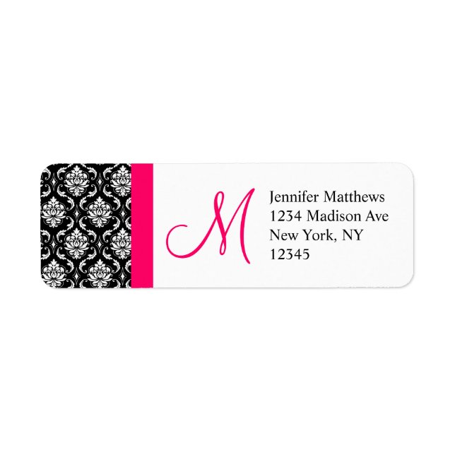 Monogram Wedding Damask Return Address Labels (Front)