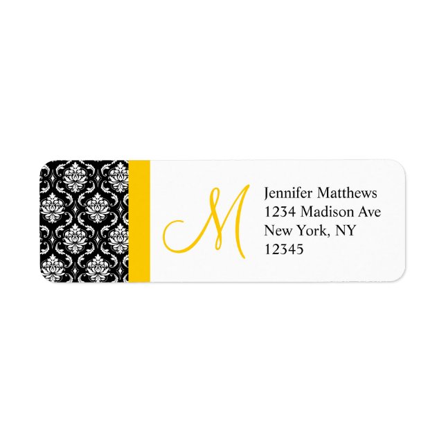 Monogram Wedding Damask Return Address Labels (Front)
