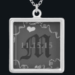 Monogram Wedding Date Anniversary Necklace<br><div class="desc">Wedding Keepsake Wedding Party Necklaces - to change background colour - click customise - click edit - choose last tool in drop down menu and choose from one of the colours shown or enter your rgb hex code for your custom wedding colour- to change font colour select the text you...</div>