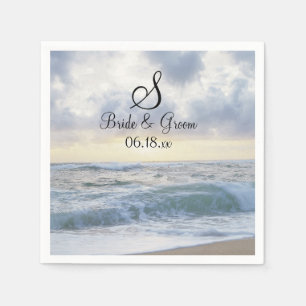 Monogram Wedding Date Names Pretty Beach Backdrop  Napkin