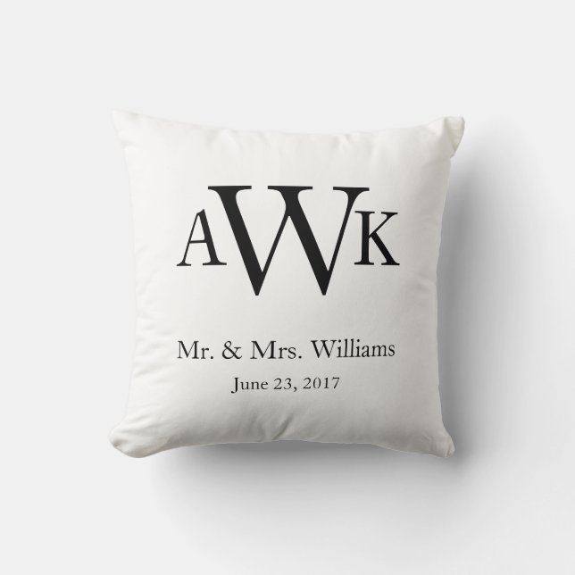 Monogram Wedding Date Pillow (Front)