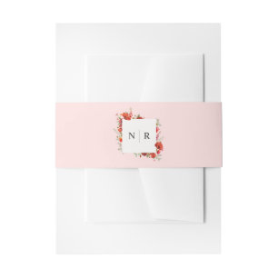 Monogram Wedding Delicate Poppy Pink Wedding Invitation Belly Band