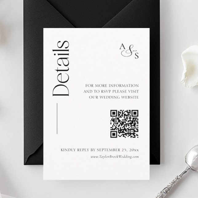 Monogram Wedding Details Website Qr Code Enclosure Card (Creator Uploaded)