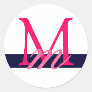 Monogram Wedding Envelope Seal White Navy Pink