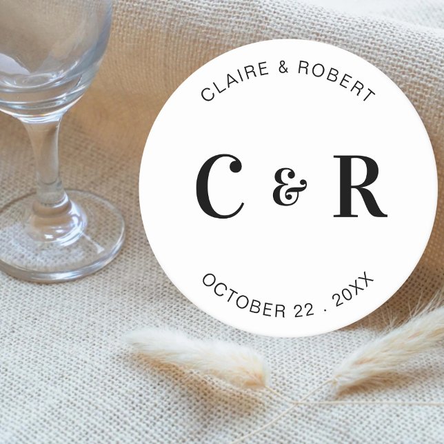 Monogram Wedding Favour Drink Personalised Round Paper Coaster (Creator Uploaded)