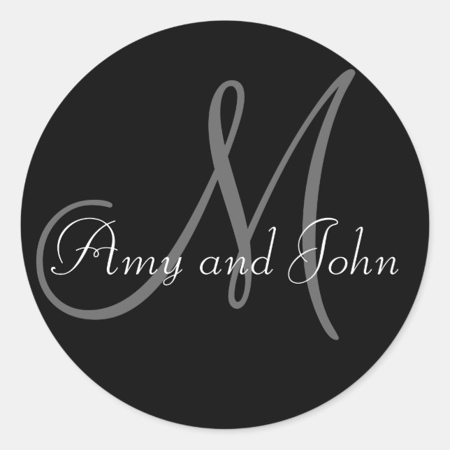 Monogram Wedding Favour Sticker Black (Front)