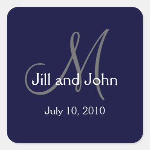 Monogram Wedding Favour Stickers Navy