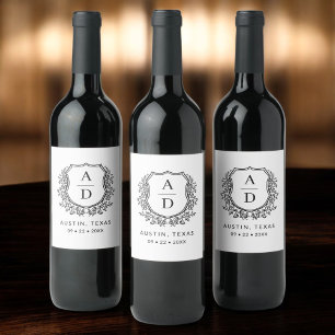 Monogram Wedding Floral Crest Wine Label
