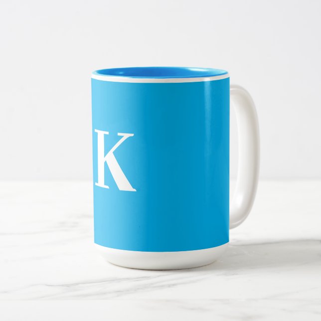 Monogram Wedding Gift Party Favour Blue White Name Two-Tone Coffee Mug (Front Right)