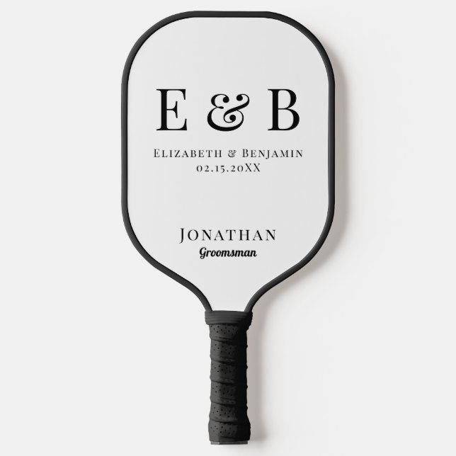 Monogram Wedding Groomsman Gift Photo Pickleball Paddle (Front)