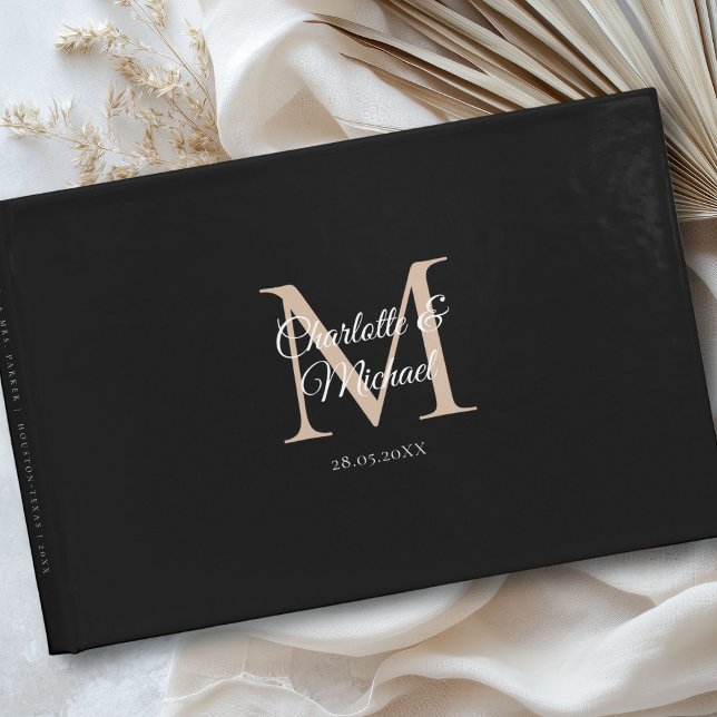 Monogram Wedding Guest Book (Customer-specific, simple, elegant, classic,monogram, white, wedding guest book with your names and.)