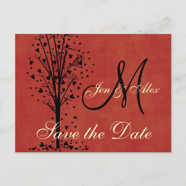 Monogram Wedding Heart Tree Save the Date Cards (Front)