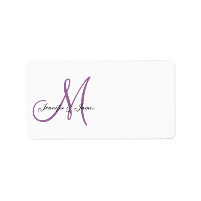 Monogram Wedding Invitation Address Labels Purple (Front)