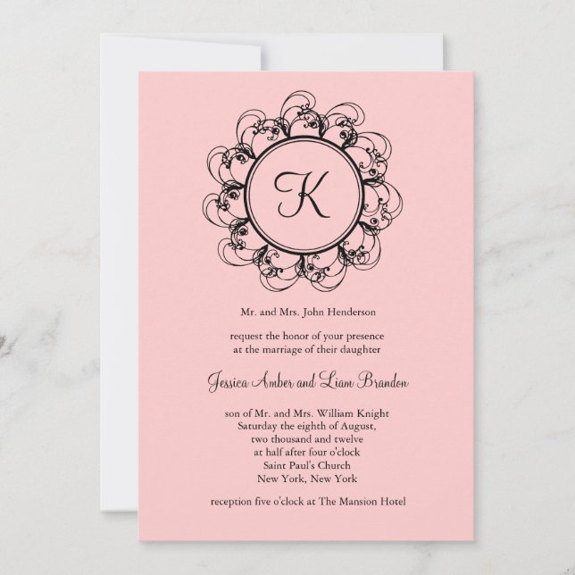 Monogram Wedding Invitation  (pink) (Front)