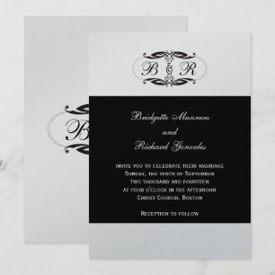 Monogram Wedding Invitations Art Deco Silver