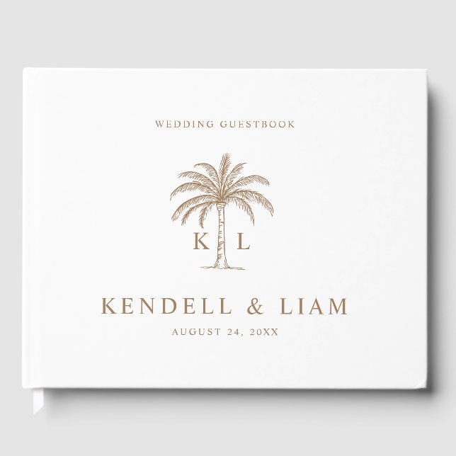 Monogram Wedding Logo Palm Tree Guest Book (Front)