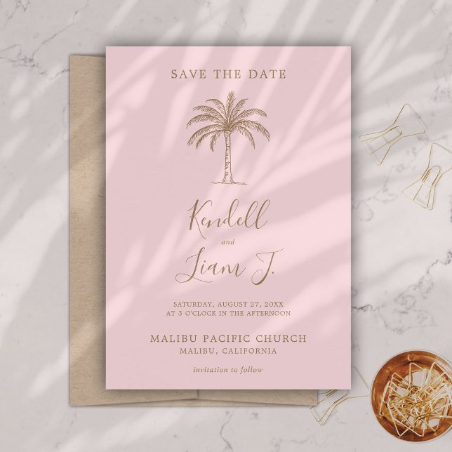 Monogram Wedding Logo Palm Tree Save the Date Card (Creator Uploaded)