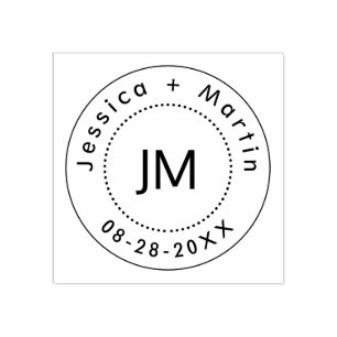 Monogram Wedding Logo With Couple's Names & Date Rubber Stamp