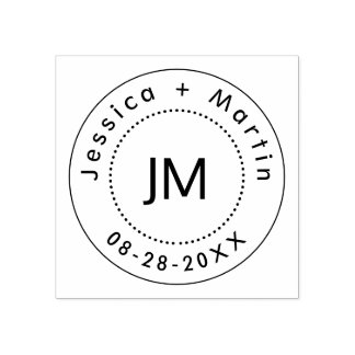 Monogram Wedding Logo With Couple's Names & Date Rubber Stamp