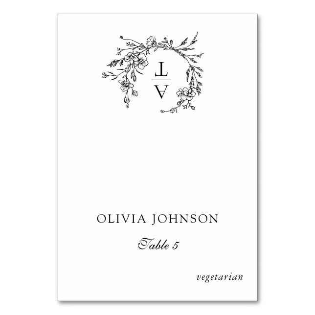 Monogram Wedding Meal Choice Table Place Card (Front)